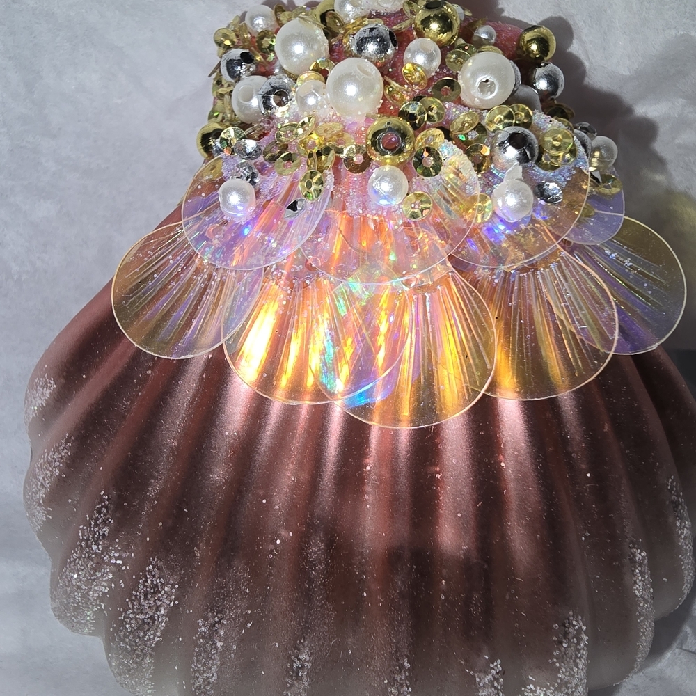 Elegant Shell Glass Christmas Ornament with Beaded Embellishments By Ganz